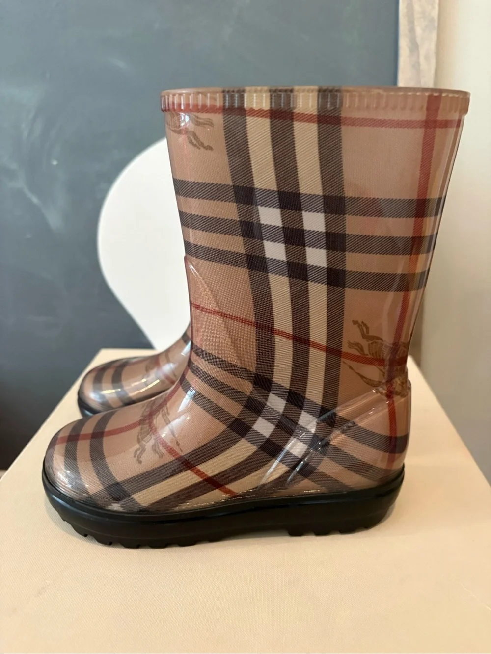 Burberry Beige Plaid Kids Rain Boots